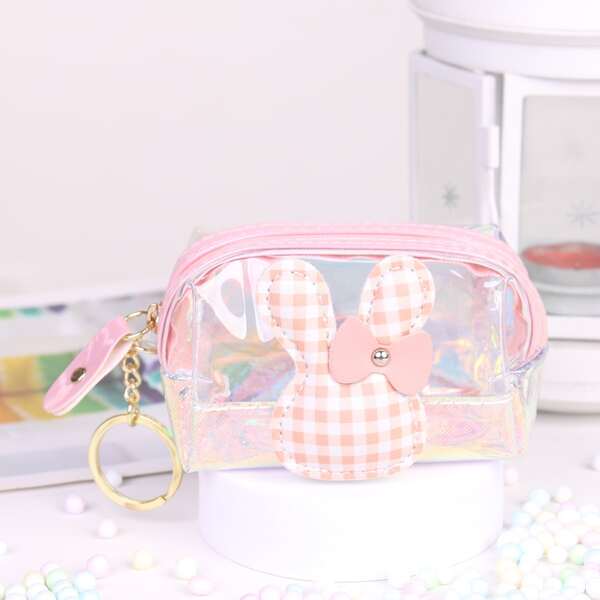 

Clear Rabbit Appliques Coin Case, Pink