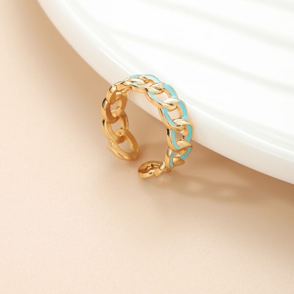 

Chain Design Cuff Ring, Mint blue