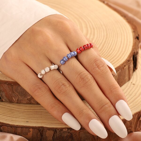 

3pcs Bead Decor Ring, Multicolor