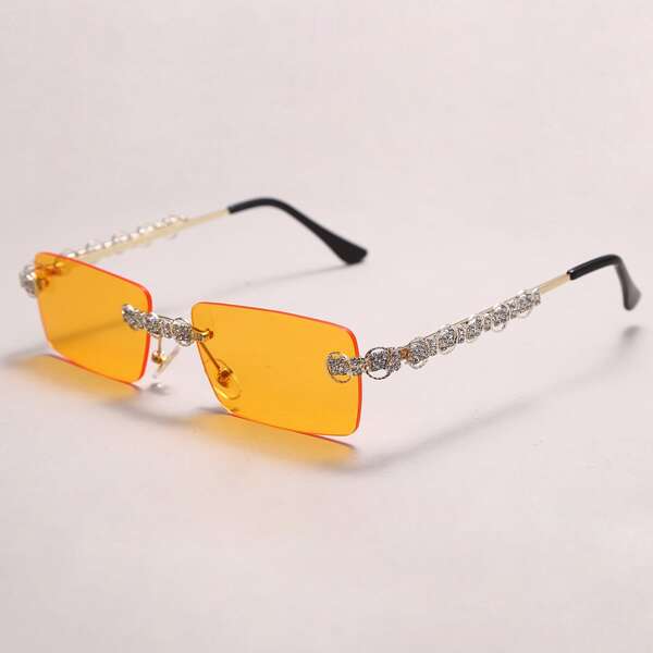 

Rhinestone Decor Square Rimless Sunglasses
