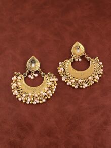 對復古風格水鑽裝飾鐘形珠寶耳環 - 彩色 - 查看 2