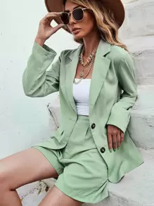 SHEIN Clasi 翻領單排扣西裝外套帶短褲