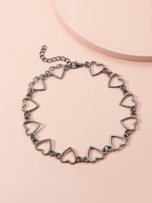 時尚簡約的空心拼接愛心頸鍊,適合女生日常穿著 - 槍黑色 - 查看 5