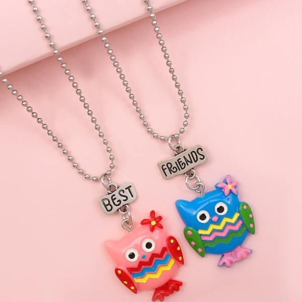 

2pcs Kids Cartoon Pendant Necklace, Multicolor