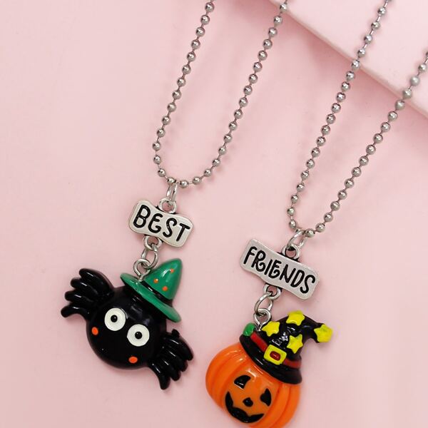 

2pcs Kids Halloween Spider & Pumpkin Decor Necklace, Multicolor