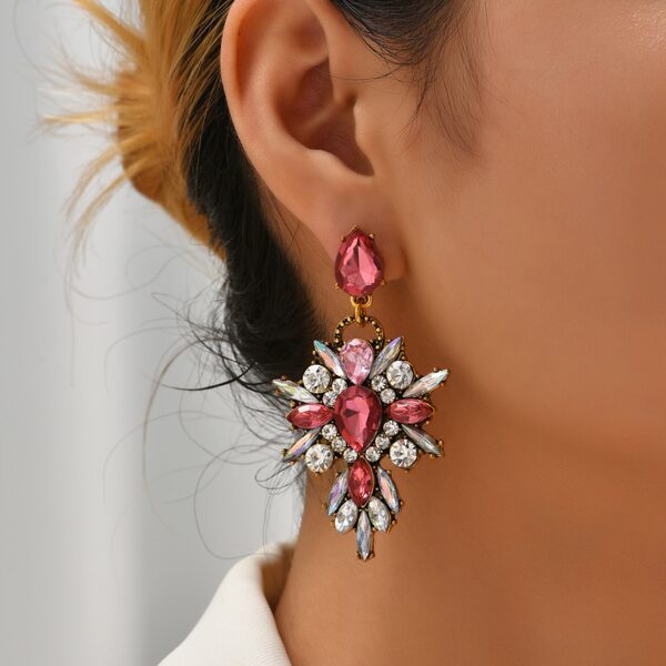 

Rhinestone Decor Drop Earrings, Pink