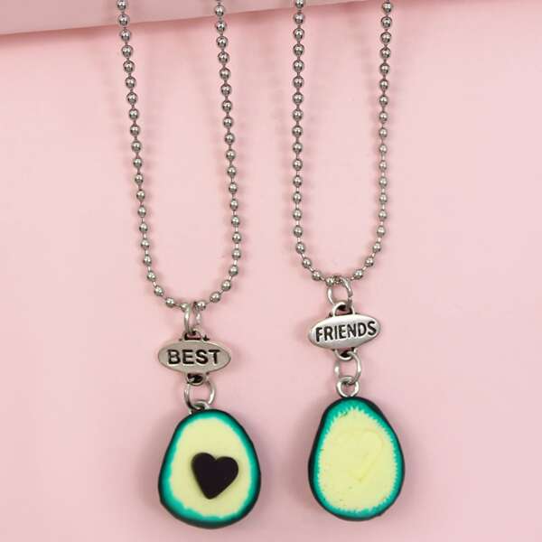 

2pcs Kids Letter Engraved Necklace, Multicolor