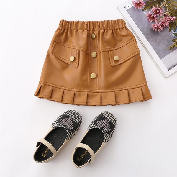 

Toddler Girls PU Leather Pleated Hem Skirt, Ginger