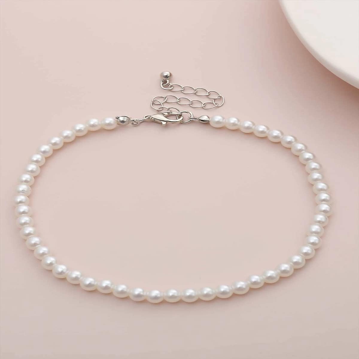 

Faux Pearl Beaded Anklet, Silver