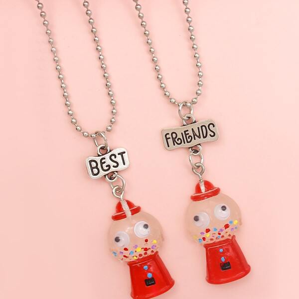 

2pcs Kids Letter Engraved Necklace, Multicolor