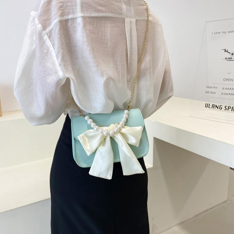 

Bow Decor Flap Satchel Bag, Green