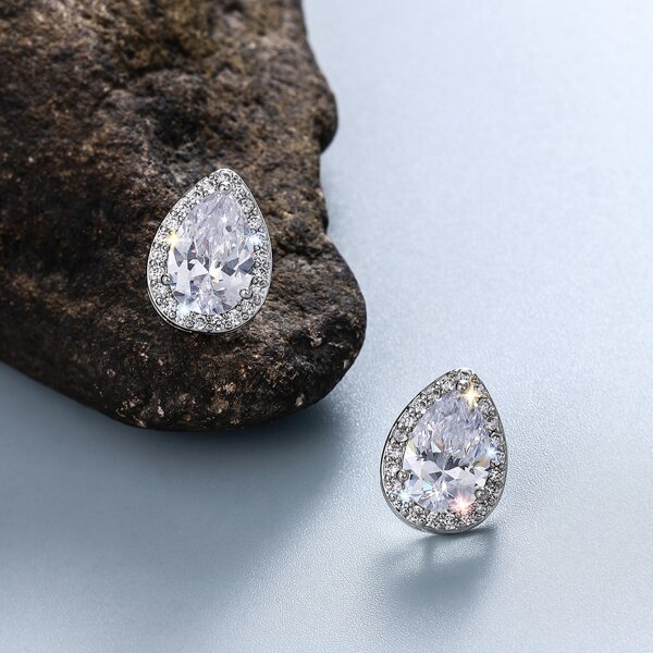 

Zircon Water Drop Stud Earrings, Silver