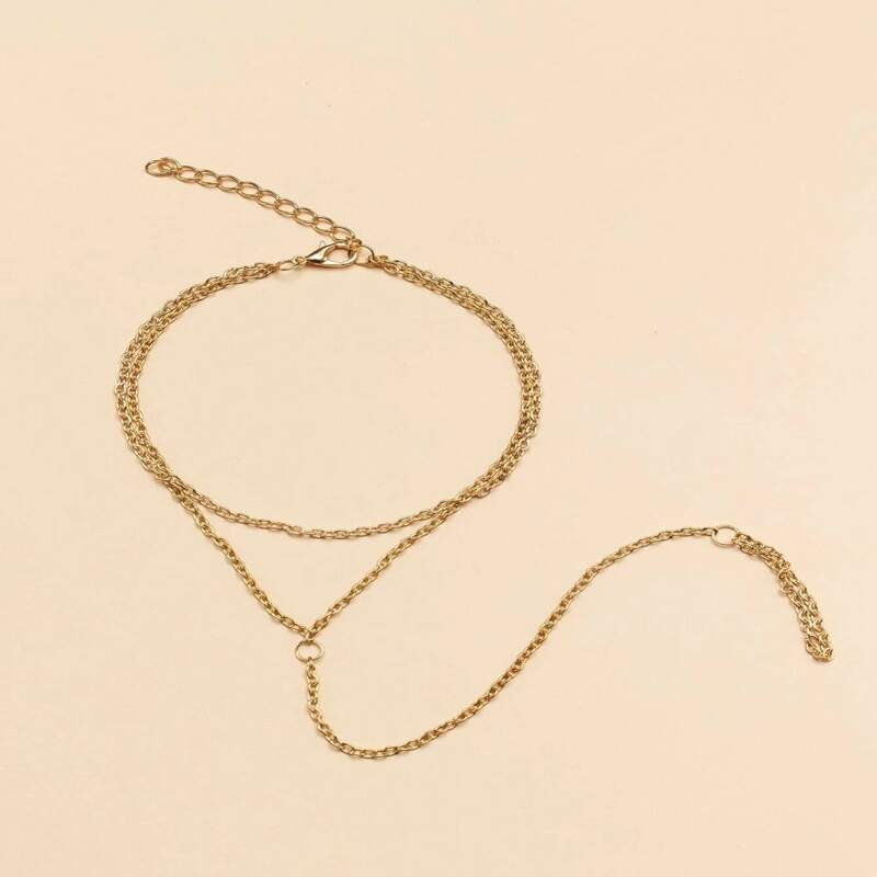

Layered Chain Anklet With Toe Ring, Gold
