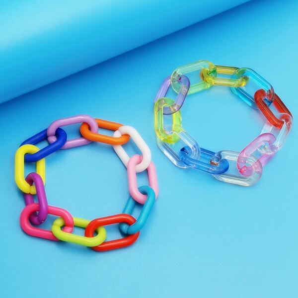 

2pcs Girls Colorful Chain Bracelet, Multicolor