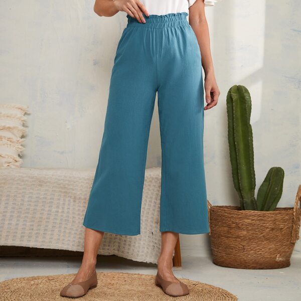 

Solid Paperbag Waist Pants, Blue