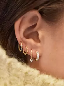 5pairs Rhinestone Decor Hoop Earrings