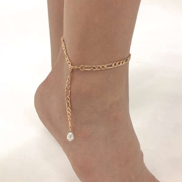 

Faux Pearl Decor Anklet, Gold