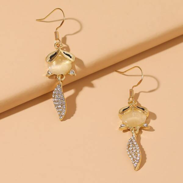 

Rhinestone Decor Fox Drop Earrings, Gold