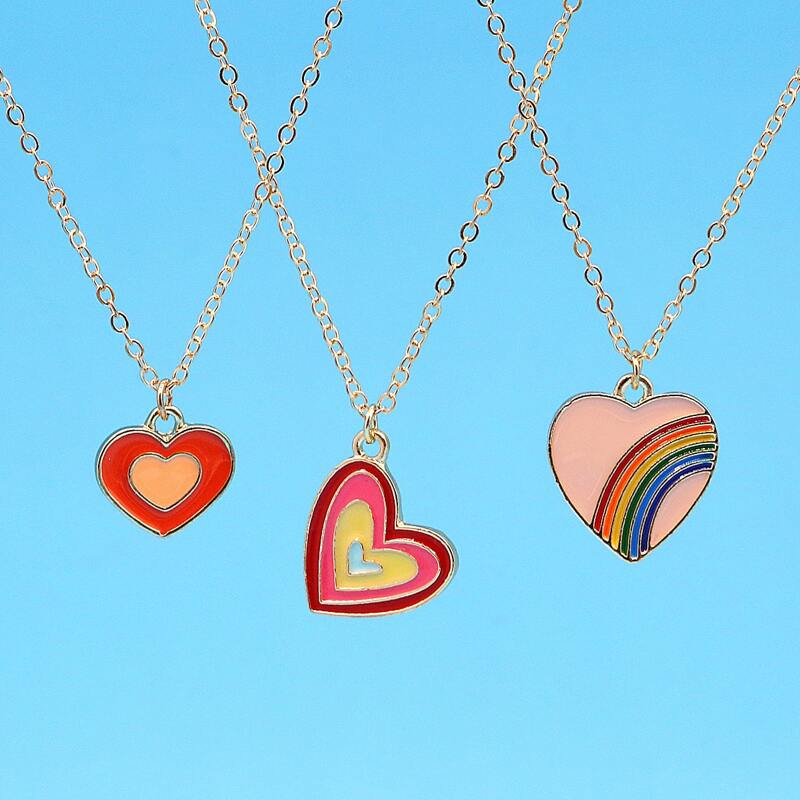

3pcs Rainbow Pendant Chain Necklace, Multicolor