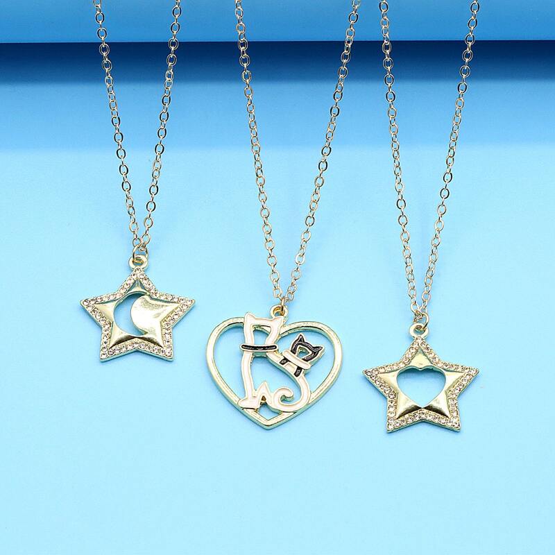 

3pcs Rainbow Pendant Chain Necklace, Gold