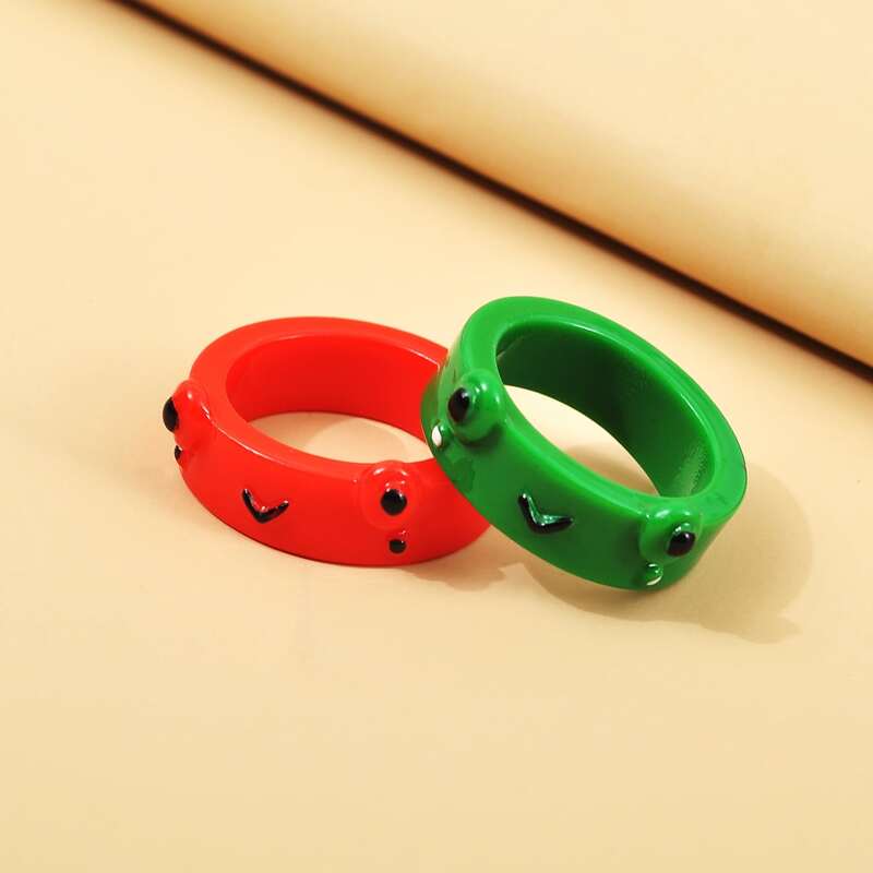 

2pcs Cartoon Frog Design Ring, Multicolor