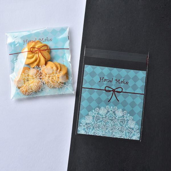

100pcs Bow Print Biscuit Bag, Blue
