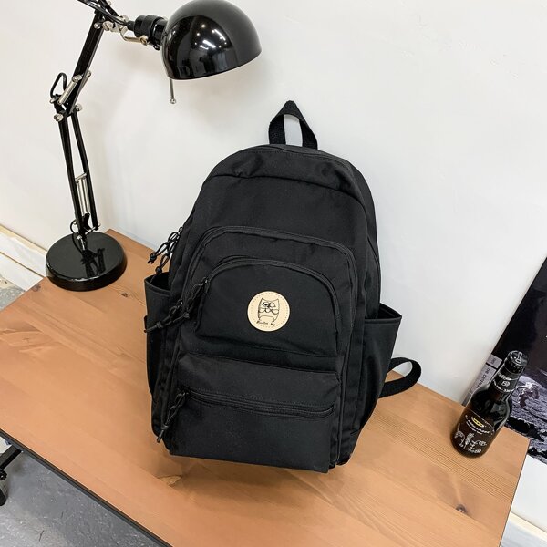

Cartoon Patch Large Capacity Backpack, Black