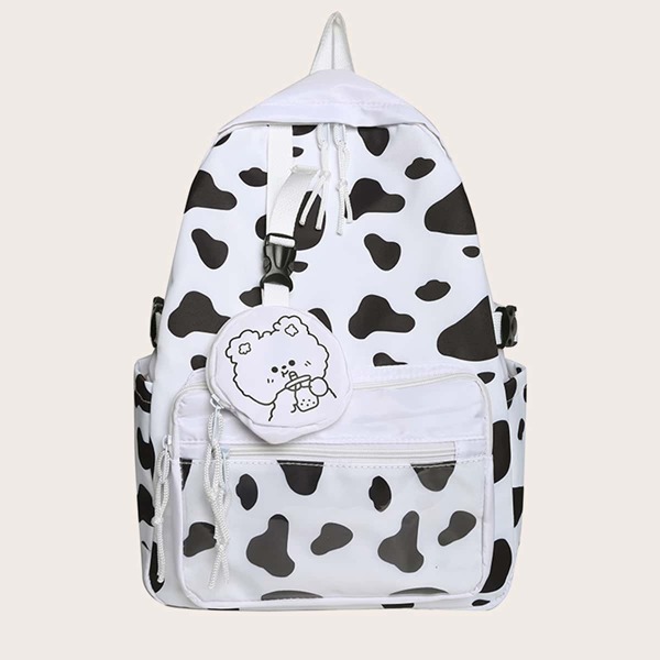 

Cow Print Classic Backpack With Coin Case, Black and white