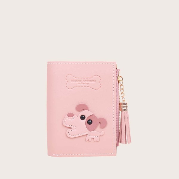 

Tassel Decor Doggy Graphic Small Wallet, Pink