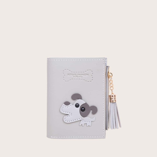 

Tassel Decor Doggy Graphic Small Wallet, Grey