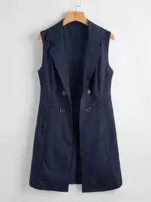 SHEIN Clasi Double Button Lapel Neck Vest Blazer - Navy Blue - View 1