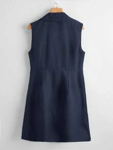 SHEIN Clasi Double Button Lapel Neck Vest Blazer - Navy Blue - View 2