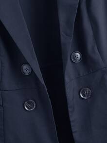 SHEIN Clasi Double Button Lapel Neck Vest Blazer - Navy Blue - View 3