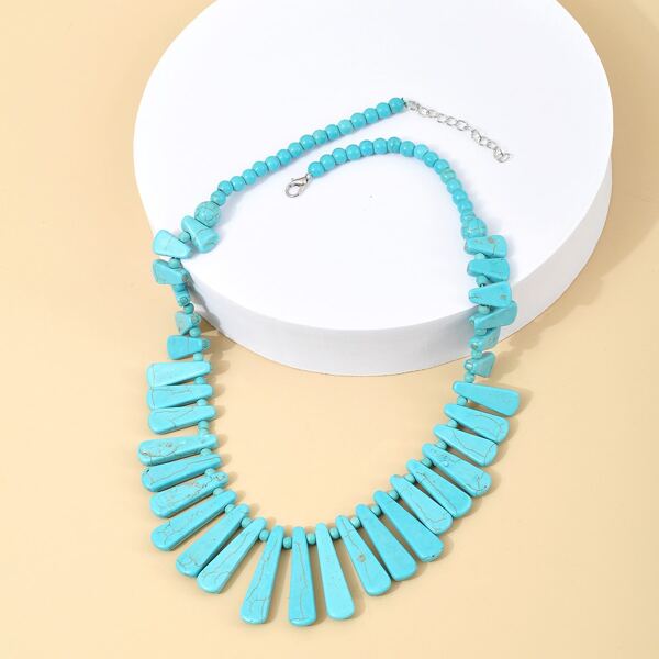 

Geometric Stone Decor Necklace, Blue