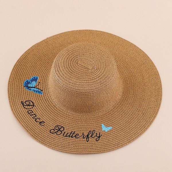 

Letter Graphic Straw Hat, Camel