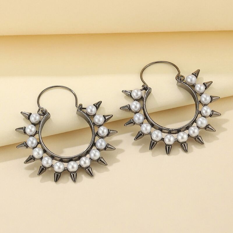 

Faux Pearl Hoop Earrings, Gun black