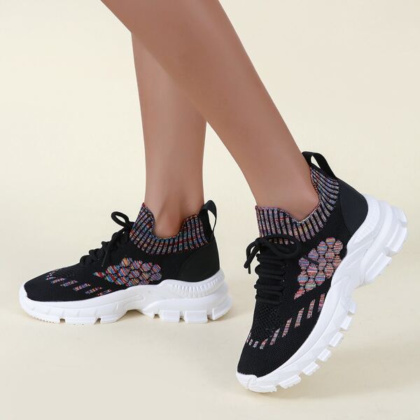 

Geo Graphic Knit Sneakers, Black