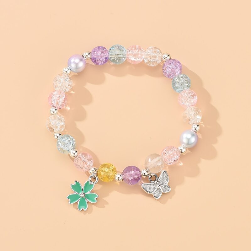 

Floral & Butterfly Charm Beaded Bracelet, Purple