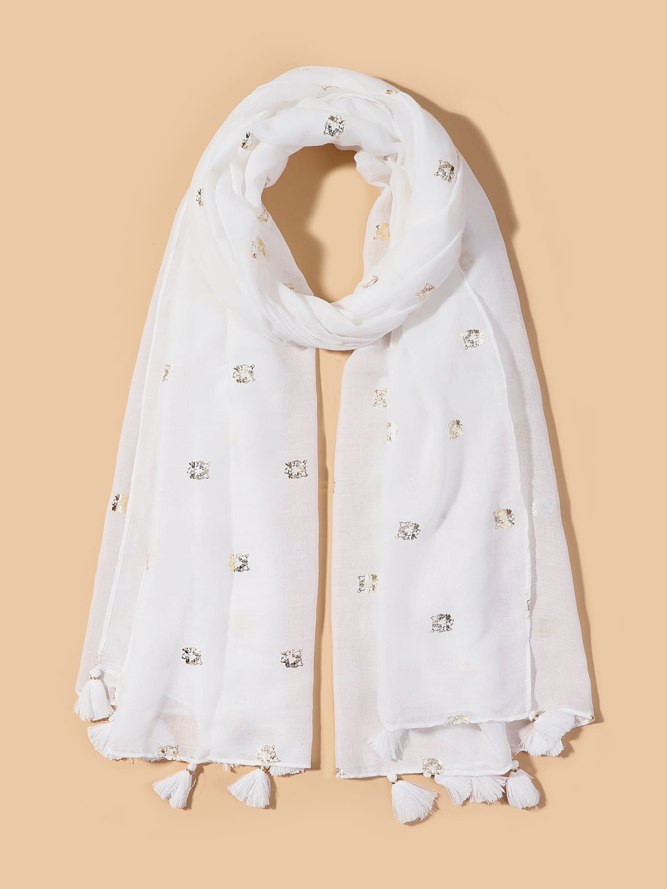 燙金流蘇下擺絲巾 - 彩色 - 查看 1