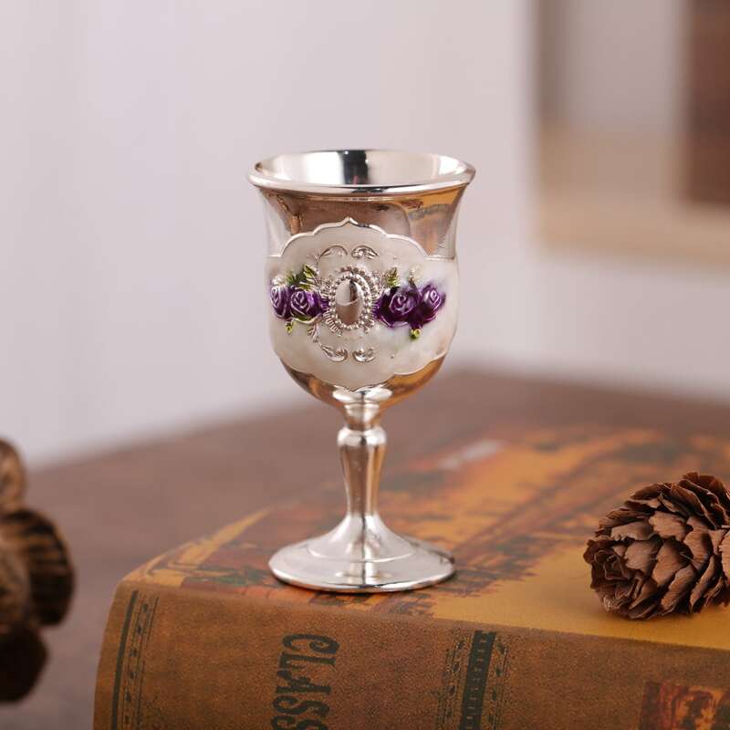

1pc Flower Embossed Vintage Goblet, Multicolor