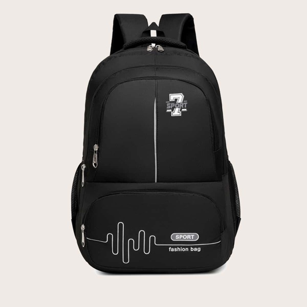 

Men Letter Graphic Multi-compartment Backpack, Black