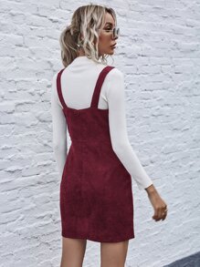 SHEIN LUNE Single Breasted Front Cord Cami Dress - Burgundy - View 2