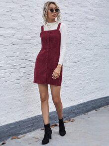 SHEIN LUNE Single Breasted Front Cord Cami Dress - Burgundy - View 3