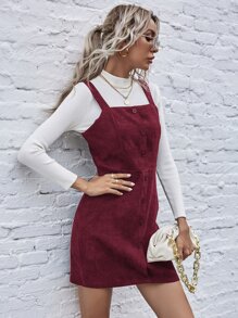 SHEIN LUNE Single Breasted Front Cord Cami Dress - Burgundy - View 5