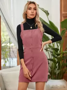 SHEIN LUNE Single Breasted Front Cord Cami Dress - Rusty Rose - View 1