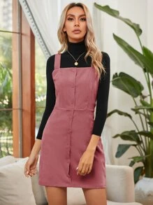 SHEIN LUNE Single Breasted Front Cord Cami Dress - Rusty Rose - View 4