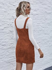 SHEIN LUNE Single Breasted Front Cord Cami Dress - Brown - View 2