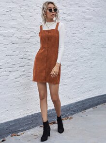 SHEIN LUNE Single Breasted Front Cord Cami Dress - Brown - View 3