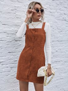 SHEIN LUNE Single Breasted Front Cord Cami Dress - Brown - View 4