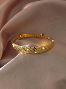 1pc Adjustable Copper Gold Plated Simple Meteor Shower Cuff Bracelet, Versatile Daily Wear Gift For Women - Yellow Gold - View 1